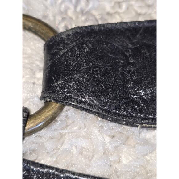 Nancy Bacich Womens Leather Floral Textures Shoulder Handbag‎ Black Brass VTG - Picture 10 of 10